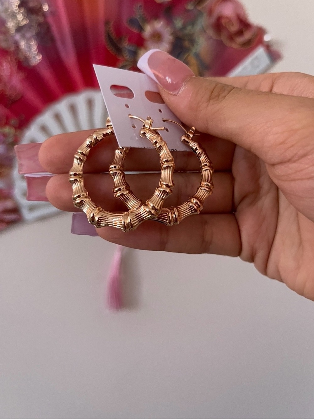 Gold Bamboo-Style Hoop Earrings - Women Jewelry